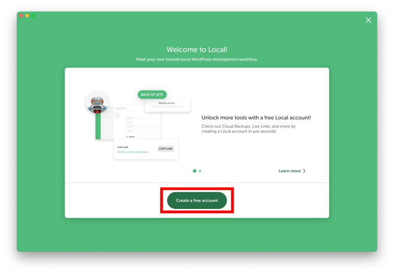 アカウント作成を促す画面