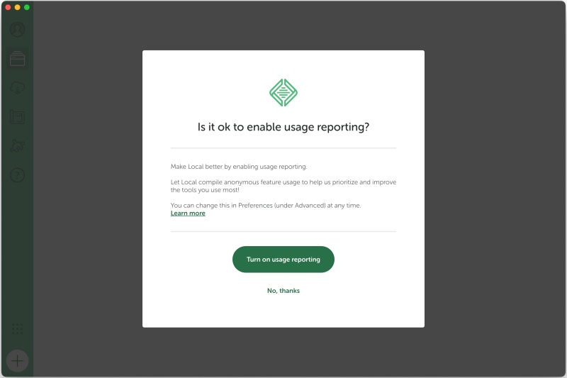 使用状況のレポート送信の確認画面